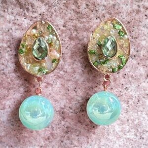 Green and Pink Dangle Earrings